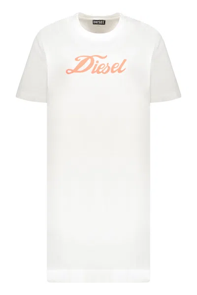 Diesel Mini Dress In Cotton With Logo In White