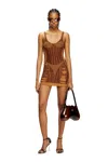 Diesel Calimera Fitted Mini Dress With Lingerie Effect In Brown