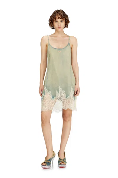Diesel Mini Dress In Lace Denim In Green
