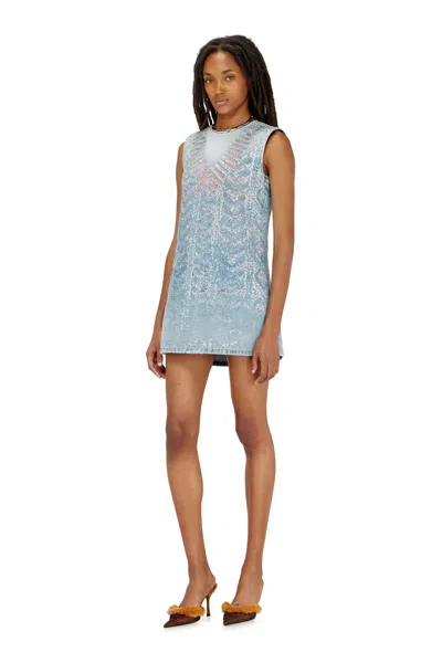 Diesel Mini Dress In Microstone Devoré Denim In Blue
