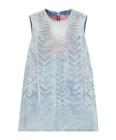 Diesel Mini Dress In Microstone Devore Denim In Blue