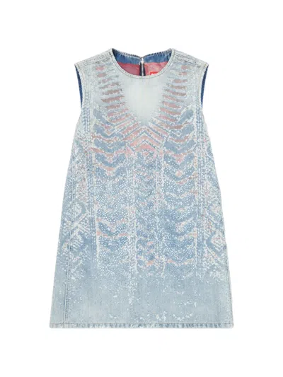 Diesel Mini Dress In Microstone Devoré Denim In Blue