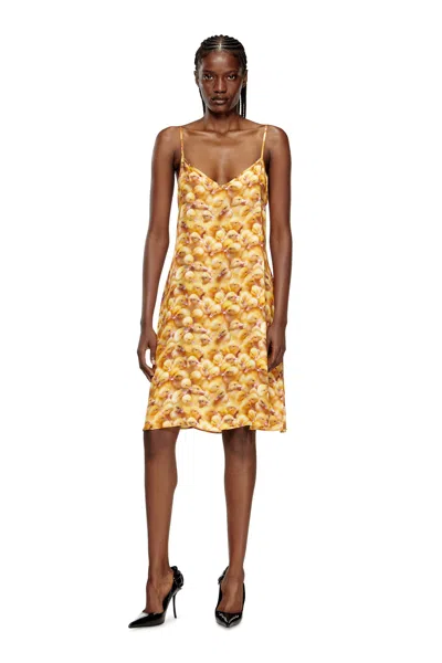 Diesel Mini Dress In Viscose With All-over Print In Yellow