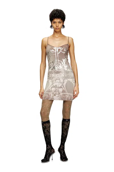 Diesel Mini Dress With Foil Print In Brown