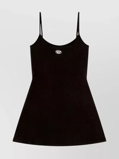 Diesel Cotton Scoop Neck Sleeveless Mini Dress In Black
