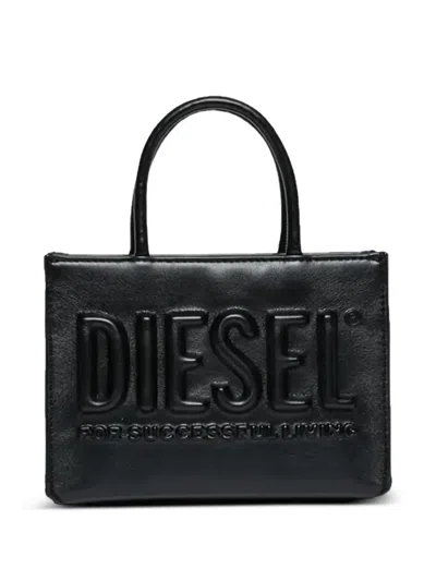 Diesel Kids' Mini Embossed Logo Tote Bag In Black