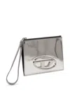 Diesel Mini Leather Clutch Wallet In Silver