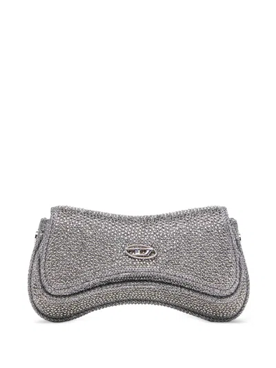Diesel Mini Rhinestone Handbag With Adjustable Strap In Silver