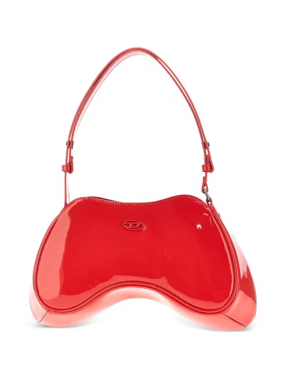 Diesel Mini Shoulder Handbag With Zip Closure And Oval Logo In Red