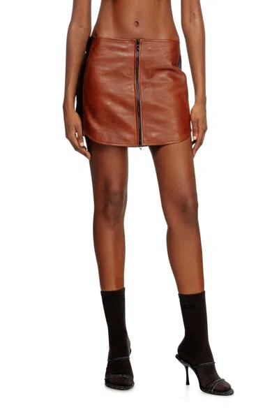 Diesel Mini Skirt In Colour-block Leather In Brown