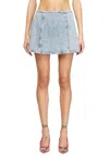 Diesel Mini Skirt In Graphic Denim With Crystals In Blue