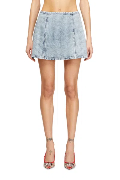 Diesel Mini Skirt In Graphic Denim With Crystals In Blue