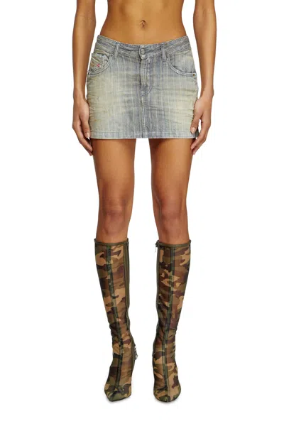 Diesel Mini Skirt In Striped Indigo Denim In Blue