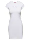 DIESEL MINI WHITE DRESS WITH OVAL D CUT OUT DETAIL IN STRETCH COTTON WOMAN