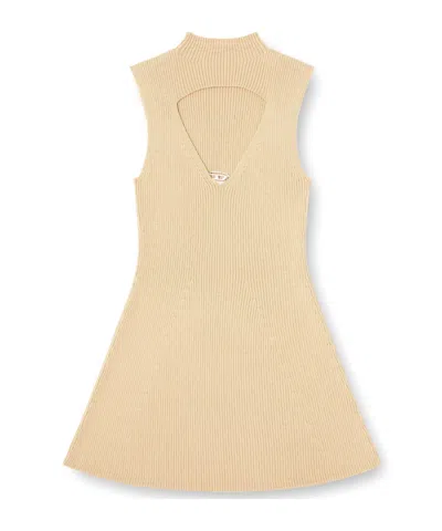 Diesel M-oloni-short Keyhole-neck Ribbed Dress In Neutral