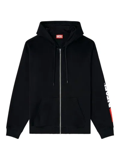 Diesel Mini Zip-up Hooded Sweater In Black