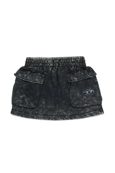 Diesel Kids' Minigonna Cargo In Felpa Marmorizzata In Black