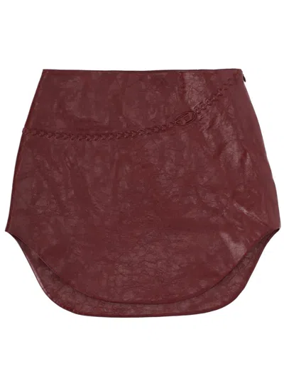 Diesel Coated Miniskirt With Embossed Motif In Burgundy