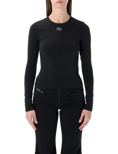 Diesel Women Black Solid Round Neck T-shirt, Xl Luxury T-shirts For Women Darveys