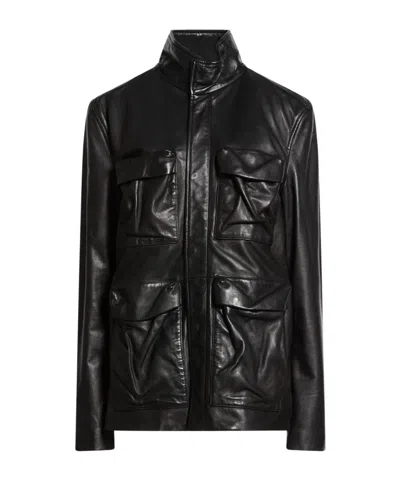Diesel Minimalist Solid Color Leather Jacket In Black