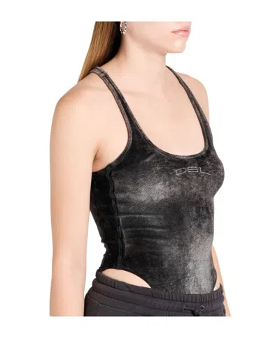 Diesel Minimalist Solid Color Sleeveless Top In Black