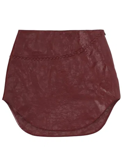 Diesel Coated Miniskirt With Embossed Motif In Burgundy