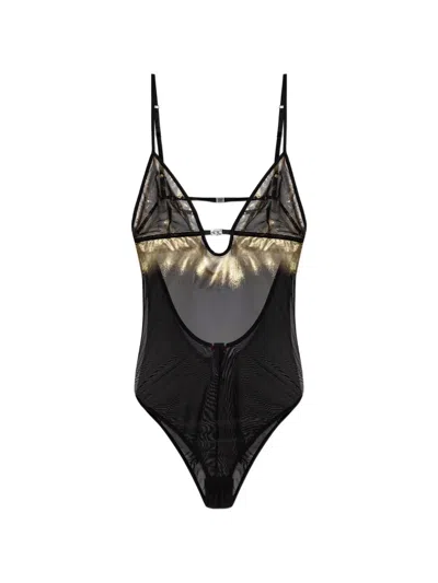 Diesel Mirea-gft Metallic-effect Bodysuit In Black