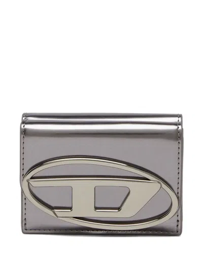 Diesel Mirrored Leather Tri-fold Wallet In Silver