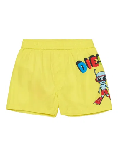 Diesel Babies' Mirulyb Graphic Swim Shorts In Yellow