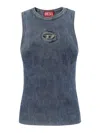 Diesel Ribbed Sleeveless Top With Distinctive Logo Detail In Light Wash