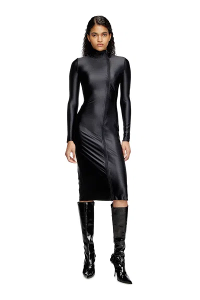 DIESEL MOCK COLLAR LONG-SLEEVE MIDI DRESS WITH CHINTZ FINISH