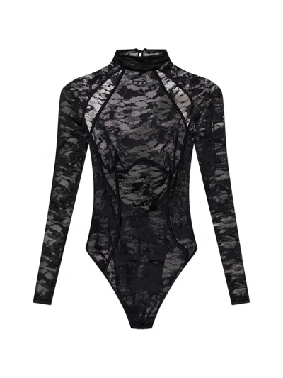 Diesel Mock Neck Long-sleeved Bodysuit Size S In Black