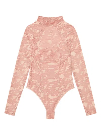 Diesel Mock Neck Long-sleeved Bodysuit Size S In Pink