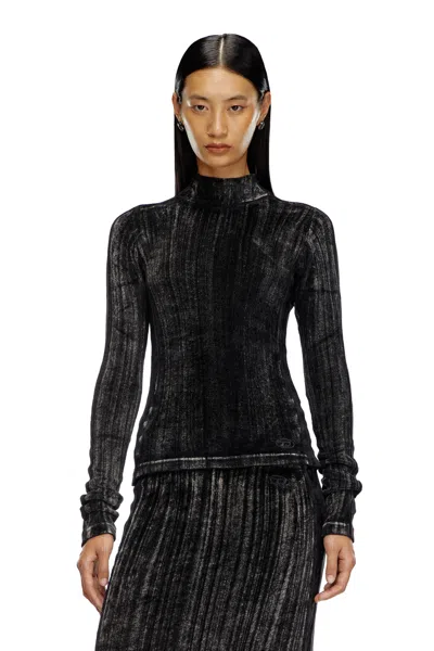 Diesel Top A Lupetto In Ciniglia Trattata In Black