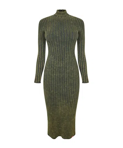 Diesel Mockneck Longsleeve Knit Midi Dress In Green