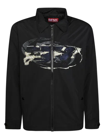 DIESEL DIESEL MODERN BLACK JACKET WITH INTRICATE GRAPHIC DETAILING