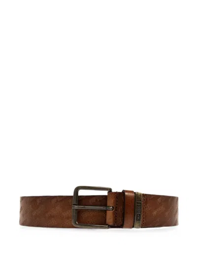 Diesel Monogram-embossed Leather Belt In Brown
