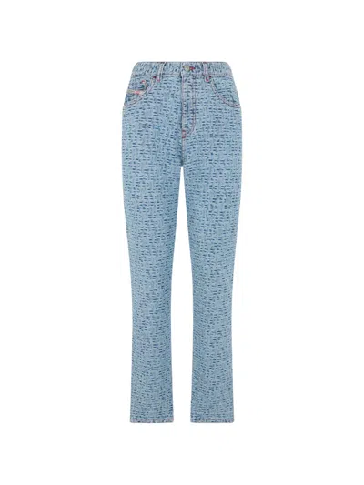 Diesel Monogram-print Straight-leg Jeans In Blue