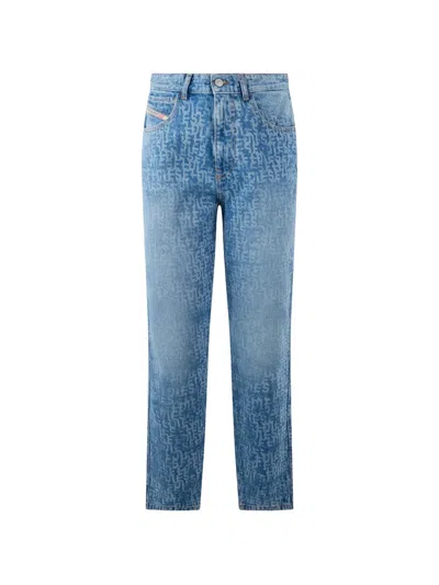Diesel Monogram-print Straight-leg Jeans In Blue
