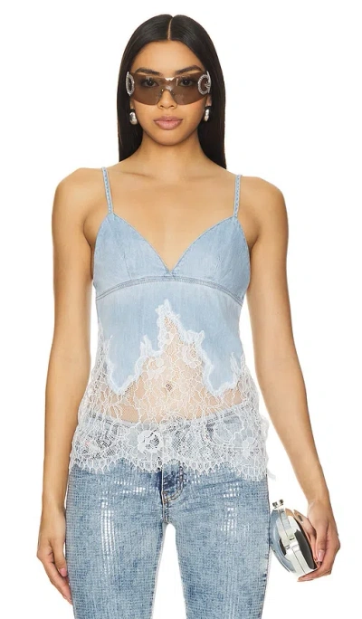 Diesel Strappy Top In Denim And Lace In Blue