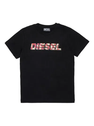 Diesel Kids' Mosaic-logo T-shirt In Black