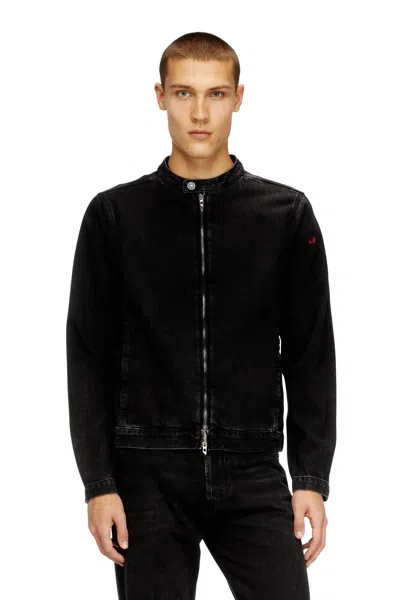 Diesel Denim Shirt Long Sleeves Mandarin Collar Pockets In Black