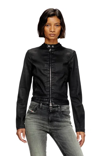 Diesel Moto Jacket In Coated Denim In Black