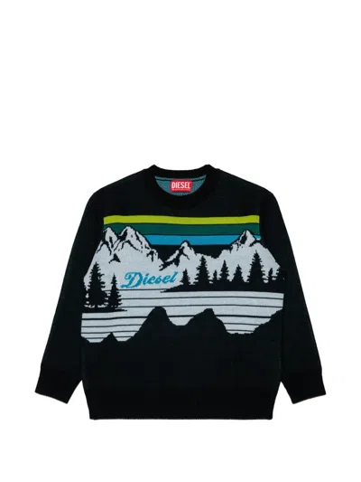 Diesel Kids' 마운틴 모티프 로고 프린트 스웨터 In Black