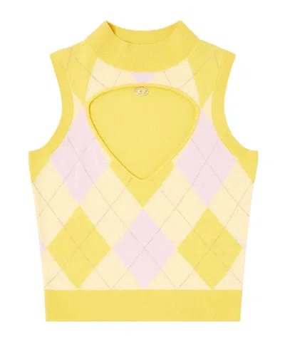 Diesel M-romko-sl Cutout-neckline Wool Vest In Yellow