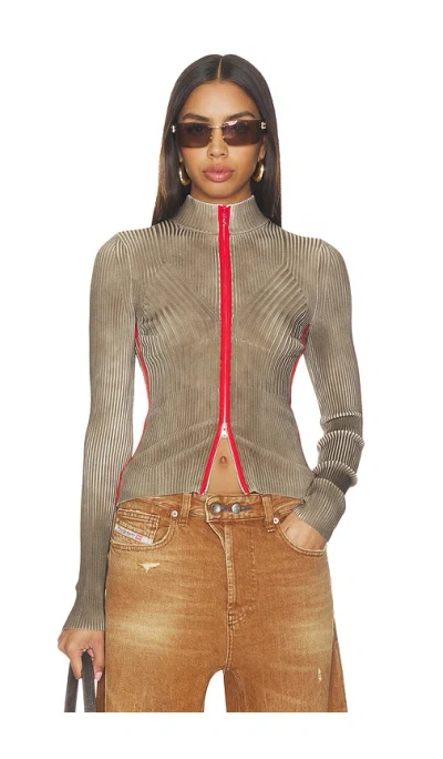 Diesel M-sarda Ribbed-knit Zip-up Cardigan In Brown