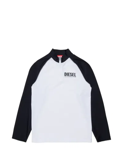 Diesel Kids' Mtrus Raglan-sleeve Half-zip Swim Shirt In White