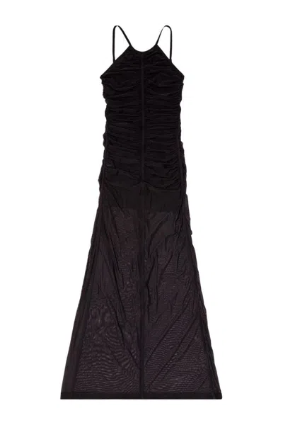 Diesel Multicolor Chiffon Maxi Dress In Black