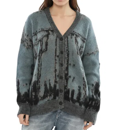 Diesel Multicolor Abstract V Neck Cardigan In Green
