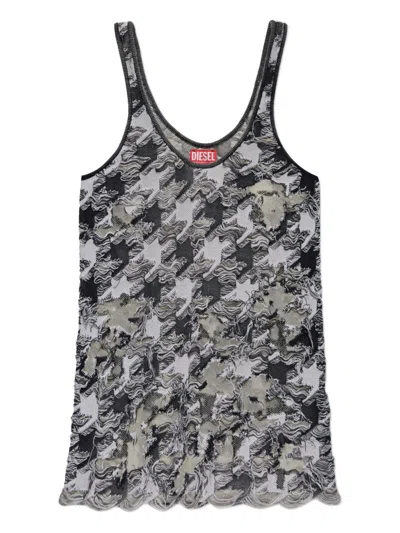 Diesel Multicolor Cotton Blend Mini Dress In Black